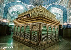 Ḍarīẖ over ʿAlī's qabr (grave), Sanctuary of Imām ʿAlī in Najaf, Iraq, one of the holiest sites in Shia Islam.