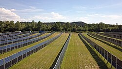 Vertical solar panels, east-to-west orientation, with bifacial modules, near Donaueschingen, Germany[1]