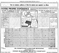 Advertisement for proposed development "Flowerdale", from The New Orleans Bee in 1914; the area was not developed as planned and is now under a landfill.[1]
