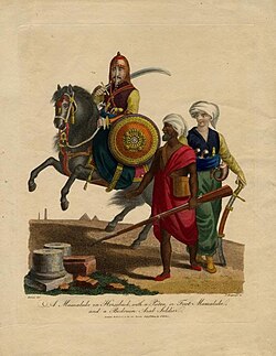 A Mamluk on horseback, with a Piéton or foot-soldier mamluk and a Bedouin soldier, 1804