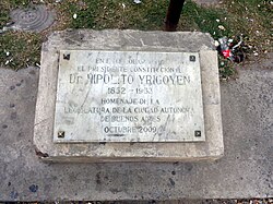 Plaque in the Constitución neighborhood of Buenos Aires, where Yrigoyen's house was located