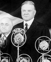 Herbert Hoover addresses a large crowd in his 1932 presidential campaign.
