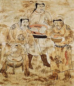 Khitans eating. Tomb mural, Chifeng city, Inner Mongolia