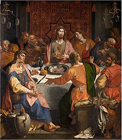 Ambrosius Francken: The Last Supper, 16th century, Royal Museum of Fine Arts Antwerp, with an Egyptian Mamluk carpet