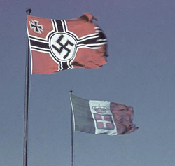 The World War II Reich war flag and the flag of the Kingdom of Italy in Rome, June 1943[4]