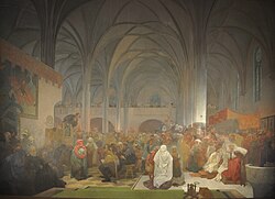 Jan Hus Preaching at Bethlehem Chapel in Prague, a 1916 portrait by Alfons Mucha
