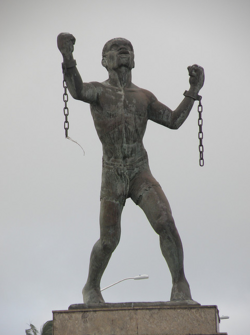 Statue of Bussa, who led the largest slave rebellion in Barbadian history