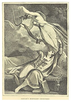 Illustration of Ishtar's Midnight Courtship from Leonidas Le Cenci Hamilton's 1884 book-length poem Ishtar and Izdubar, loosely based on George Smith's recent translation of the Epic of Gilgamesh[383]