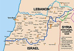 The Blue Line demarcation line between Lebanon and Israel, established by the UN after the Israeli withdrawal from southern Lebanon in 1978