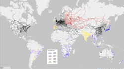 Map of the world's railways showing the different gauges in use. Five foot gauge (1,524 mm)
