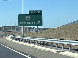 Exit sign on Florida State Road 589 for Inverness and Florida State Road 44