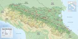 Relief map of Emilia-Romagna