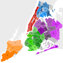 Map of community districts in the City of New York