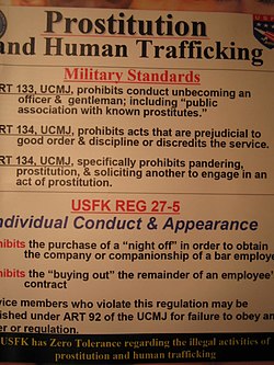 United States Forces Korea warns American soldiers not to hire prostitutes or get involved in human trafficking.