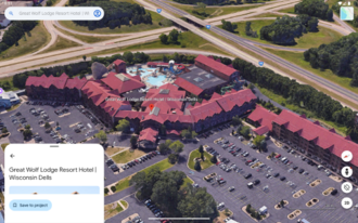 3D imagery in the Android version of Google Earth, seen here at Wisconsin Dells, Wisconsin