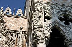 This exterior corner of the Doge's Palace shows the complicated mixture making up late Venetian "Gothic".
