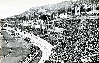 The stadium in 1941 during a celebration of the Tripartite Pact