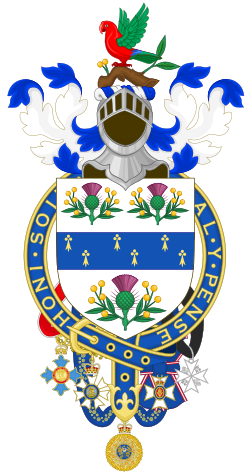 The neck badge of a Knight of the Order of Australia appeared at the base of the coat of arms of Sir Ninian Stephen.