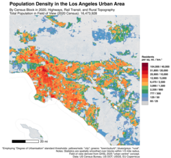 Population density in the Los Angeles urban area