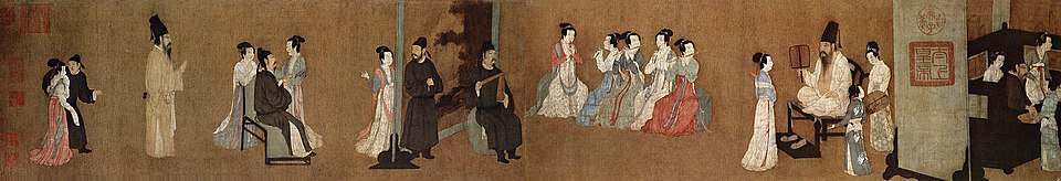 Song dynasty (960–1279) painting, Night Revels of Han Xizai, showing Chinese musicians entertaining guests at a party in a 10th-century household