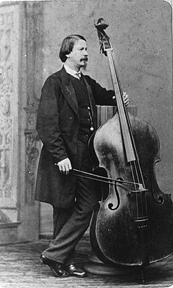 The virtuoso nineteenth-century bassist and composer Giovanni Bottesini with his 1716 Carlo Antonio Testore bass