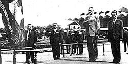 Prime Minister Lon Nol (2nd from left) and President Cheng Heng (far right) with US Vice President Spiro Agnew during his visit to Cambodia, September 1970.