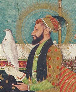 Mughal Emperor Aurangzeb holding a hawk in his darbar