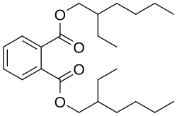 Bis(2-ethylhexyl) phthalate was a common plasticizer for PVC but is being replaced by higher molecular weight phthalates.