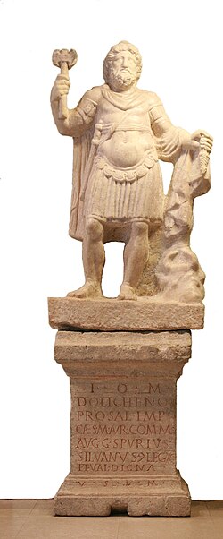 A votive statue of Jupiter Dolichenus dedicated by a centurion for the wellbeing of the emperor (Carnuntum, 3rd century)