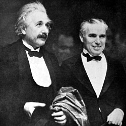 Einstein with Charlie Chaplin at the Hollywood premiere of Chaplin's City Lights, January 1931