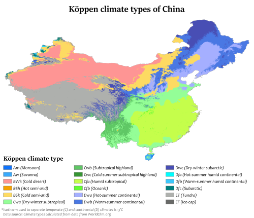 Köppen-Geiger climate classification map for mainland China[105]