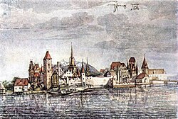 View of Innsbruck by Albrecht Dürer, 1495 (from the north)