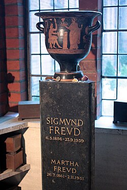 Freud's ashes in the "Freud Corner" at Golders Green Crematorium, London
