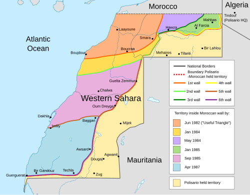 System of the Moroccan Walls in Western Sahara set up in the 1980s