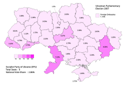 A map showing the party's vote share in each region in the 2007 parliamentary elections