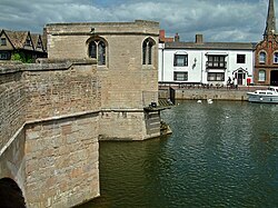 The view from the bridge, looking north towards the town; the chapel is in the foreground