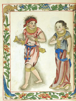Visayan kadatuan (royal) and his wife, wearing the distinctive color of his class (red), Boxer Codex.