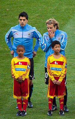 Suárez (left) and Diego Forlán at the 2010 FIFA World Cup in South Africa
