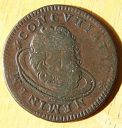 A 1742 Tarì coin of the Knights Hospitaller, depicting the head of John the Baptist on a platter