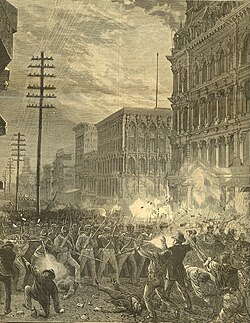 The 6th Cavalry Regiment fighting railroad strikers in Baltimore on July 20, 1877[56]