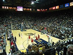 The interior of Haas Pavilion during a Cal Basketball game