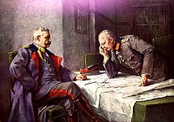 Depiction of Hindenburg and Erich Ludendorff at the battle of Tannenberg (painting by Hugo Vogel)