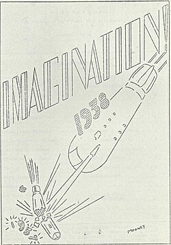 Cover of Imagination, a fanzine published by Forrest J. Ackerman, January 1938, drawn by Jim Mooney