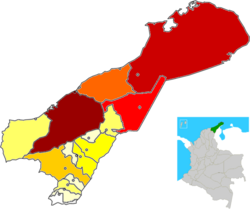 Map of La Guajira by population