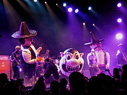 The Aquabats performing at the 2011 Coachella Festival, featuring an elaborate set-up of large inflatable characters