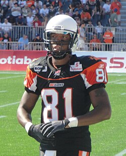 Geroy Simon wearing the BC Lions' black third jersey in 2011.