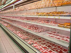 Packaged meat in a supermarket