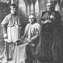 Joseph Rene Vilatte (center) with Stephen Kaminski (left) and Paolo Miraglia-Gulotti (right), bishops of the American Catholic Church