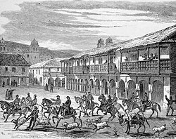 View in the Plaza del Cabildo, Cuzco in 1877 by Ephraim George Squier[28]