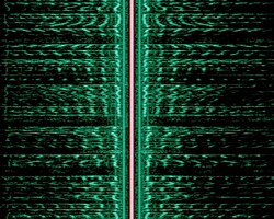 Sonogram of an AM signal, showing the carrier and both sidebands vertically